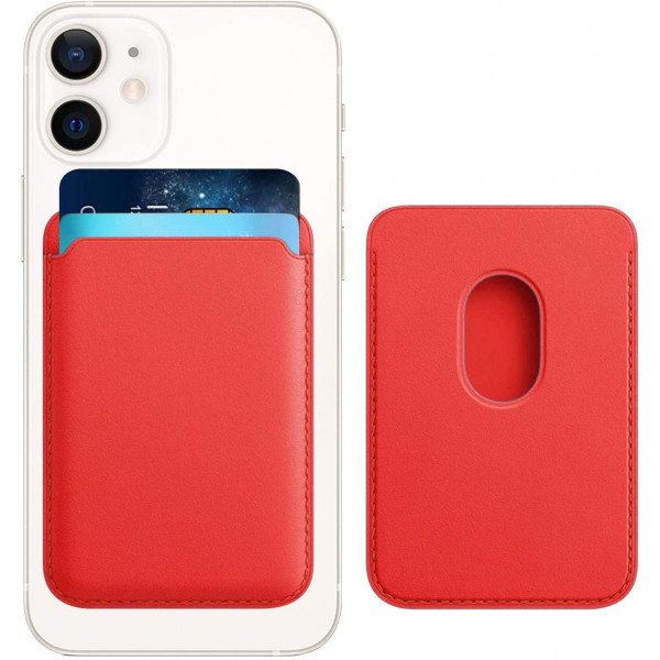 Wholesale PU Leather Magnetic Card Wallet Pouch Holder for iPhone 12 / 12 Pro / 12 Mini /12 Pro Max (Red)